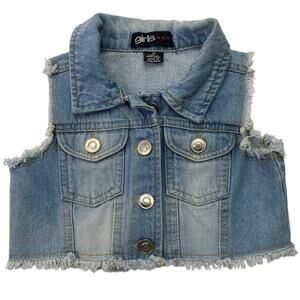 Girls 3T Toddlers Denim Jean Vest Faded Cowgirl Fringe Hem Sleeveless Jacket